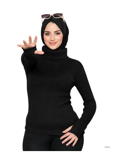 Trikonova Balıkçı Yaka Parmak Detaylı Siyah