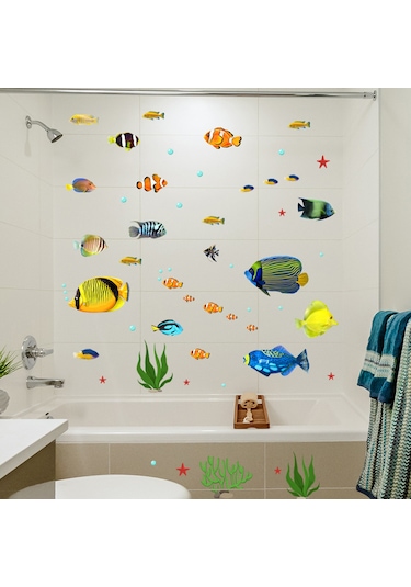 Gajeena Renkli Tropikal Balık Duvar Çıkartması - Çocuk Odası Ve Banyo Dekoru 2 Adet Çok Renkli