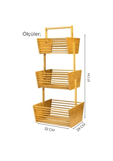 Bambu Sebzelik, Bambu Raflı Organizer Açık Ahşap