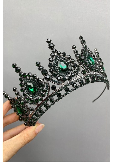 FdayAksesuar Gelin Saç Aksesuarı Ahu Model Zümrüt Yeşili Gelin Tacı FRDY31672