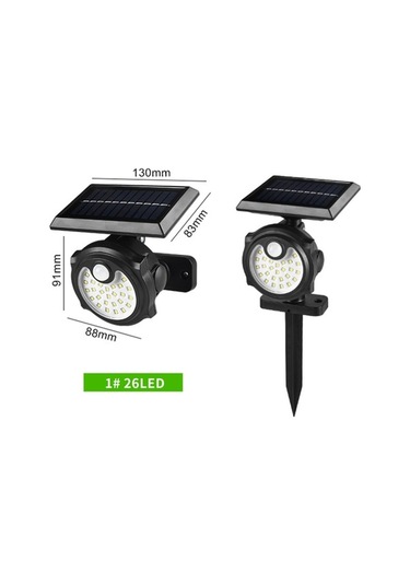 Pazly 26 Led'li Güneş Enerjili Duvar Lambası Toprak Kazıklı İnsan İndüksiyonlu Aydınlatma Kontrolü 3 Mod