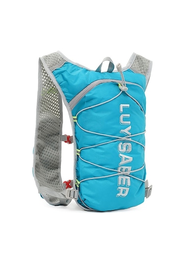 Fortunelane Mavi Nilon Spor Sırt Çantası - Yansıtıcı, 1.5l Su Torbası, Omuz Askısı, Telefon Cebi, Açık Mavi