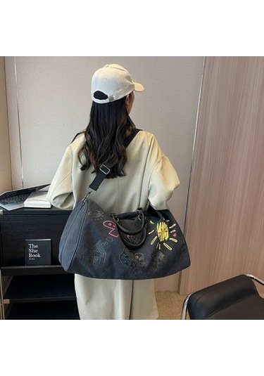 Zcjb Graffiti Kişisel Seyahat Çantaları Açık Hava Rahat Büyük Kapasiteli El Çantası Çapraz Askılı Çanta Siyah Siyah