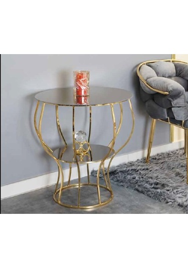 Mim Bronz - Gold Kupa Yan Sehpa Gold