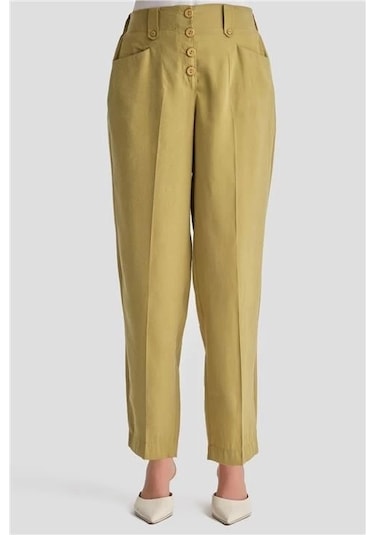 Armine Düğmeli Modal Pantolon 24k2621 Zeytin Yeşil