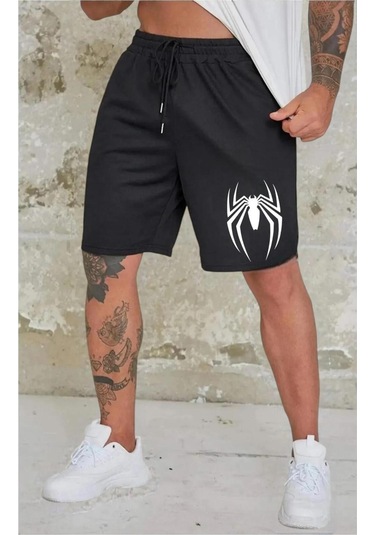 Benroma Örümcek Baskılı Unisex Şort Siyah