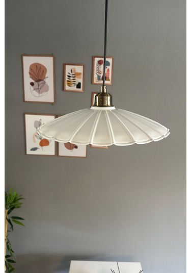 Risso Beyaz Metal Büyük Avize Yarım Lale Başlık Tekli Rustik Cafe Mutfak Modern Sarkıt Aydınlatma Beyaz