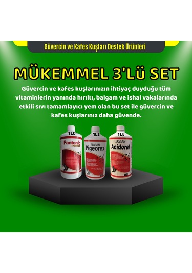 Royal İlaç Güvercin Ve Kafes Kuşları İçin 1 Lt Mükemmel Üçlü Set Acidoral+pigeorex+pantonic
