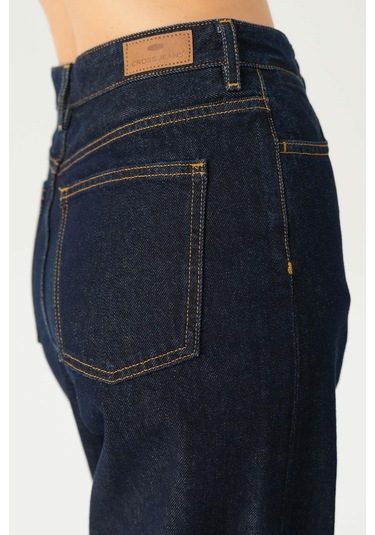 Ariana Koyu Mavi Yüksek Bel Patı Fermuarlı Mom Jean Pantolon C 4525-181 Koyu Mavi