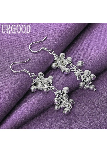 925 Ayar Gümüş Buzlu Üzüm Boncuklu Küpe Moda Takı