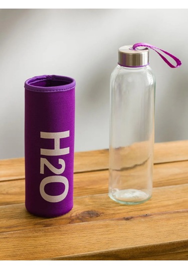 H2o Peluş Kılıflı Cam Matara - Mix Mor