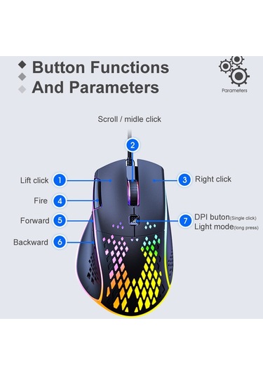 İmıce T97 Oyun Faresi Rgb Led Işık Usb 7 Düğmeler 7200 Dpı Kablolu Oyun Faresi Siyah Diğer