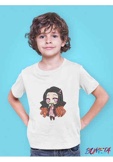 Bumeta Demon Slayer Chibi Karakter Baskılı Çocuk Tişört 3 Lü Set Beyaz
