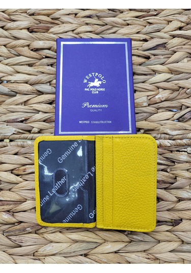 Westpolo İsme Özel 1026 Hakiki Deri Unısex Kartlık Sarı