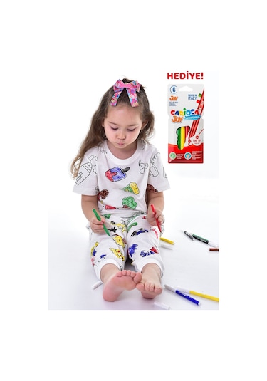 Zuzunga En Sevimli Figürleri Özel Kalemi İle Boyanabilir Çocuk Pijama Takımı Yıkama Sonrası Leke Bırakmaz Beyaz