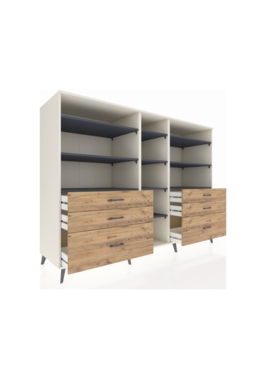 Kronos Dolap 10 Raflı 6 Çekmeceli 220x59x163 Aytaşı-antrasit/çam Aytaşı-antrasit/çam