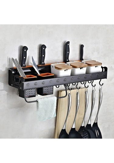 Dancemonkey Mutfak Çok Fonksiyonlu Kullanışlı Duvara Monte Saklama Rafı, Güçlü Metal Tasarım Siyah