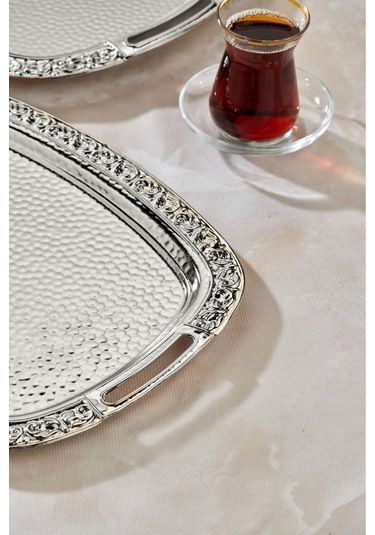 Cooker 2'li Paslanmaz Çelik Sunum Servis Tepsisi 40x70 Cm Gri