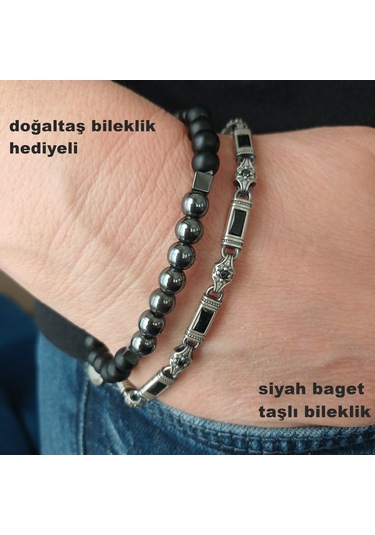 Bir Gümüş Aşkı 925 Ayar Gümüş Siyah Baget Taşlı Bileklik