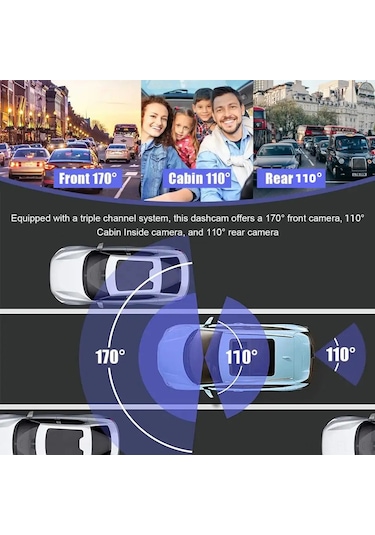 Lemestar Üç Kameralı Araba İç/dis/arka Kaydedici - 10800p Full Hd, 170 Geniş Açı, İki Ekranlı, Enternet Gece Görüşü - Sürücü Güvenliği İçin