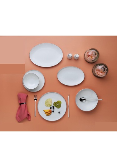 Schafer Jolly 56 Parça Bone Porselen Yemek Takımı Platin