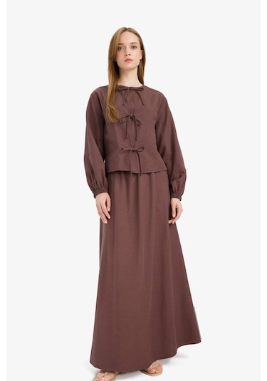 Defacto A Kesim Keten Karışımlı Maxi Tesettür Etek E5371ax25spbn334 Kahve