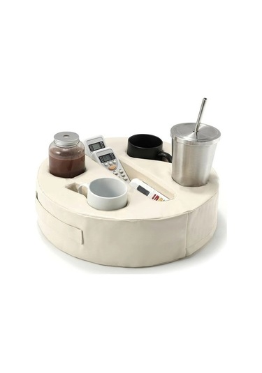 Novahub Çok Amaçlı Koltuk Bardak Tutucu Organizatör Yastığı 5 Bölmeli Kaymaz Deri Beyaz Taşınabilir Fildişi Beyaz