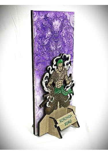 Dükkan Design Lazer Kazıma El Boyama One Piece Roronoa Zoro Ahşap Biblo Çok Renkli