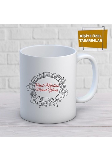 Kişiye Özel İsim Yazılabilir Okul Müdürü Kupa Bardak Çok Renkli