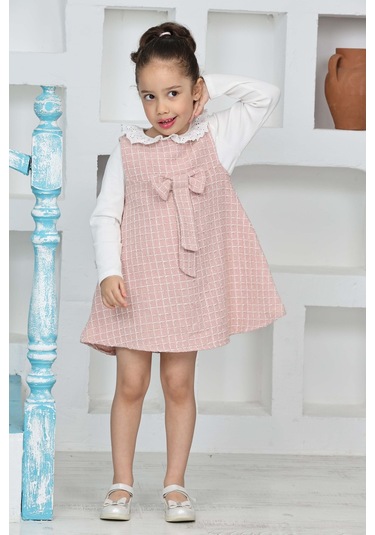 Kız Çocuk Şanel Kumaş 2'li Elbise Elbise+bady Bluz 12174 Gülkurusu