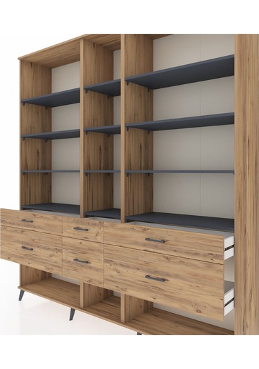 Hyperion Dolap 12 Raflı 6 Çekmeceli 220x44x243 Çam-antrasit/çam Antrasıt/atlas Çam