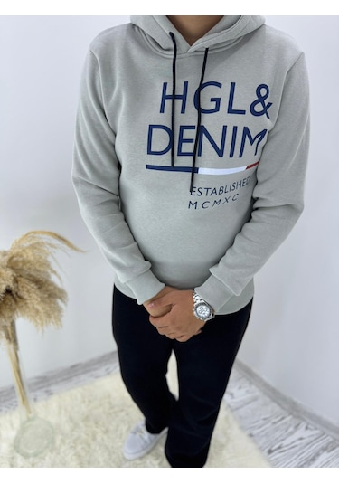 Hıghlander İç Şardon Kapüşonlu Ön Baskı Sweatshırt Gri