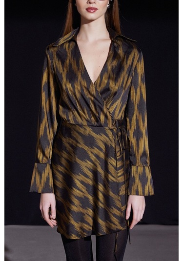 Rambi Bağlamalı Kruvaze Elbise Siyah Siyah