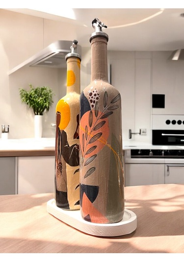 El Yapımı Dekoratif Yağdanlık, Afro Kadın Ve Tropikal Yaprak Desenli Zeytinyağı, Sirkelik, Sosluk Se Barok