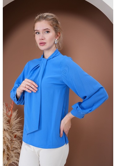 Elegance Bağlamalı Bluz Mavi