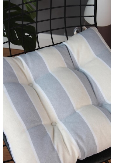 Altınpamuk Altınpamuk Beta Pofidik Gri Krem Sandalye Minderi Bağcıklı 40X40C