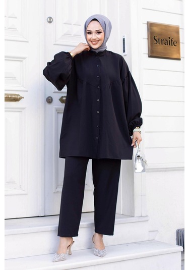 Balon Kol Tesettür Siyah Takım Siyah