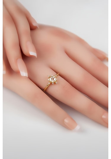 Zultanit Taşlı Zirkon Süslemeli Altın Kaplama Gümüş Bayan Yüzük -7982