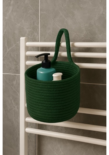 Asep Askılı Halat El Dokuma Banyo Sepeti 25x20cm Duvara Asılabilir Çok Amaçlı Düzenleyici Ve Saklama Yeşil