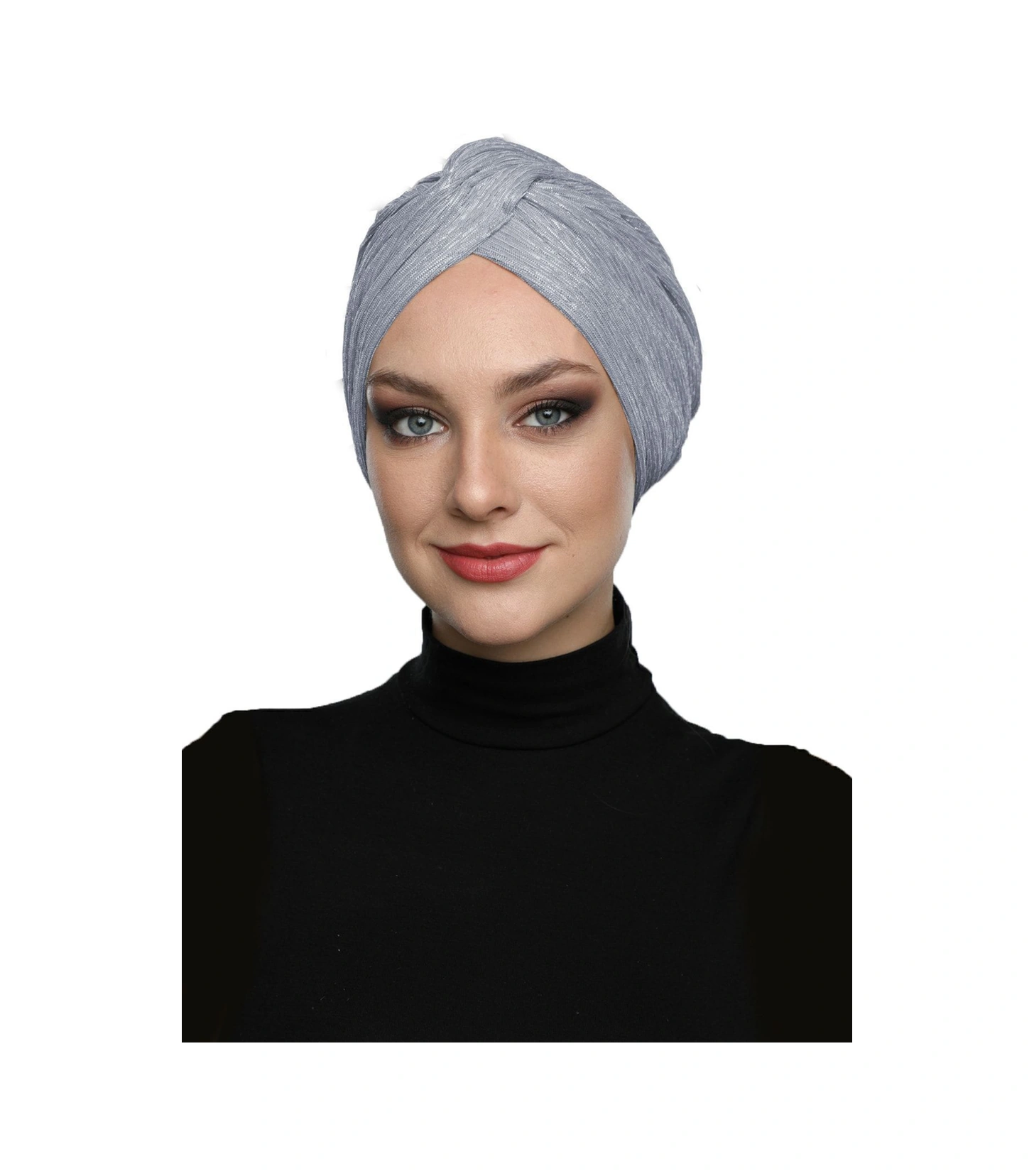 Simli Çapraz Astarlı Açık Gri Hazır Türban Tesettür Bone Açık Gri