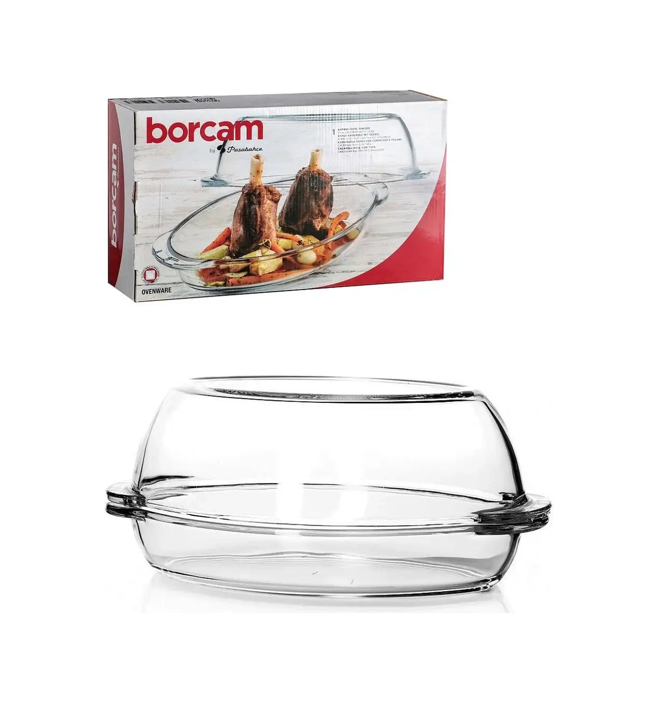 Borcam Cam Fırın Kabı, Kapaklı, 2,9 L + 1,8 L Set 9218398 Beyaz
