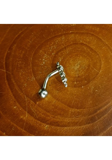 Aya Tasarım Gümüş Renk Ters Taşlı Göbek Piercing Gümüş