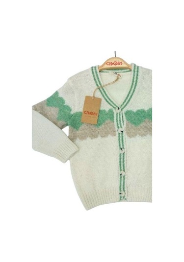 Kız Çocuk Kalp Desenli Düğmeli Kalın Hırka-13599 Yeşil