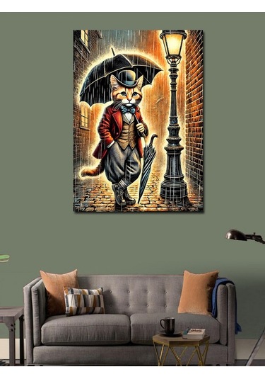 Kanvas Tablo Sokak Lambası Altında Kedi 50cmx70cm