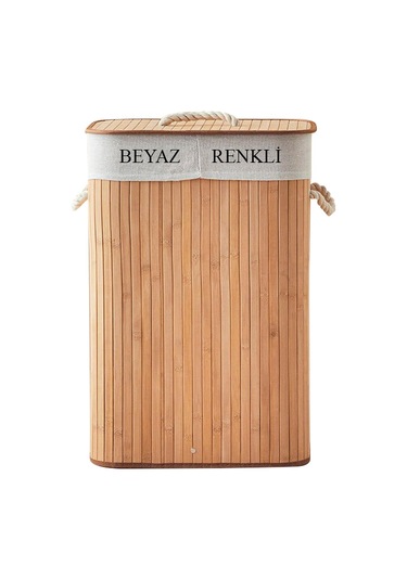 Soley Foldi Bamboo Çift Hazneli Örme Çamaşır Sepeti Beyaz