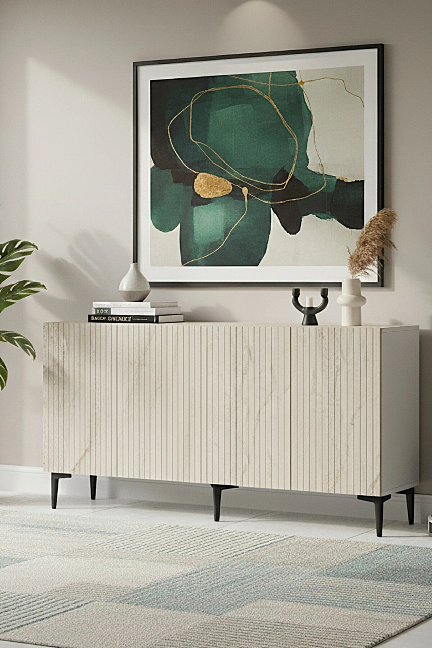 Ka1513bt Zeynep150 Konsol, Tv Sehpası Beyaz-traverten Kapak 150cm Beyaz