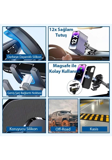 Polham Nano Vantuzlu Teleskopik Torpido Üstü Telefon Tutucu, V Tipi Düşmez Sarsılmaz Telefon Tutucu