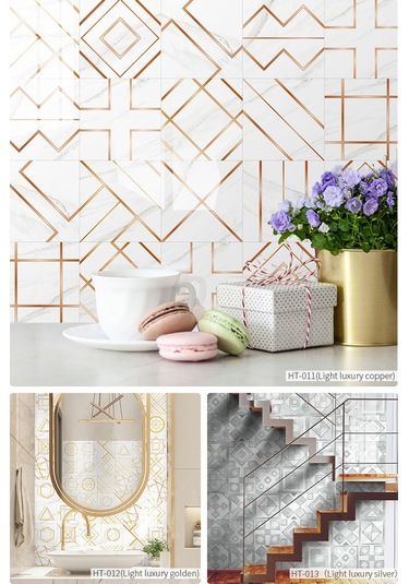 Sones Geometrik Desen Merdiven Duvar Karosu Sticker Mutfak Ocağı Su Ve Yağ Geçirmez Etiketler, Özellikler: S: 10x10cm Ht-019 Geometrik Bakır Diğer