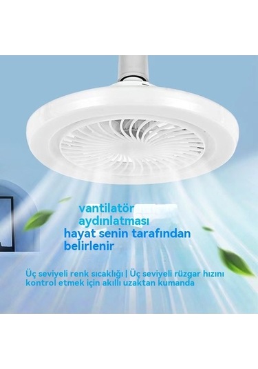 Maoyaya E27 Fan Işığı - Sessiz Tavan Fanı, 3 Renkli Karartma Aydınlatması Beyaz