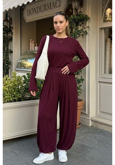Madmext Bordo Likralı Modal Şalvar Takım Mg2784